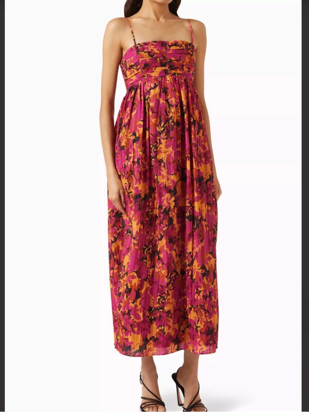 Acler Holloway Cerise Flora Pleated Midi Dress Cutout Back US 4